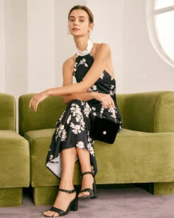 The Black Halter Floral Backless Maxi Dress -Outlet Dress Mix Up Store the black halter floral backless maxi dress dresses 4ncidi