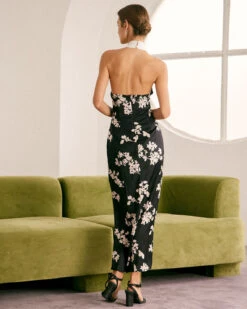The Black Halter Floral Backless Maxi Dress -Outlet Dress Mix Up Store the black halter floral backless maxi dress dresses rulpar