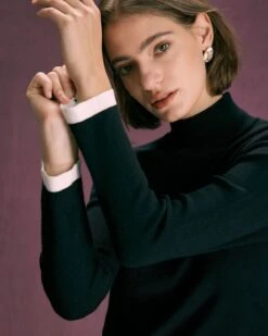 The Black High Neck Irregular Hem Knit Top 7 The Black High Neck Irregular Hem Knit Top -Outlet Dress Mix Up Store the black high neck irregular hem knit top tops tqiogs