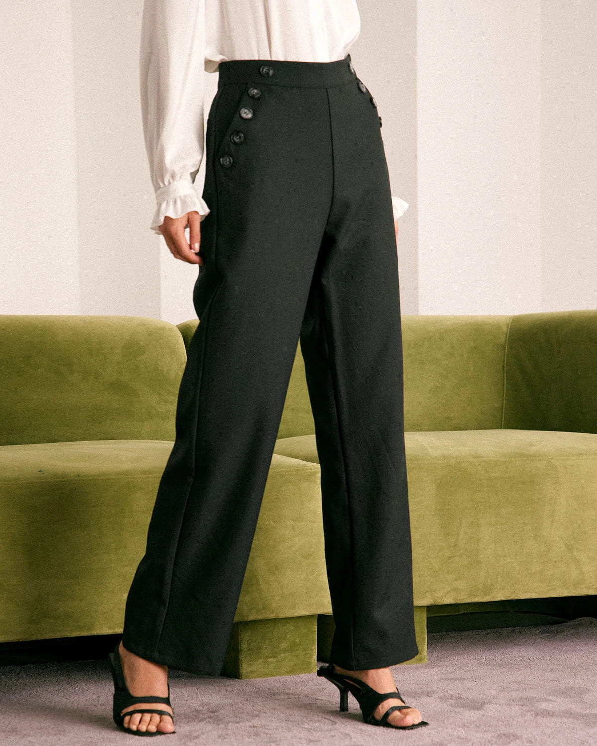 The Black High Waisted Button Straight Pants 3 The Black High Waisted Button Straight Pants - Image 3