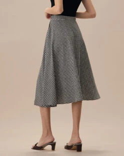 The Black High Waisted Plaid Pocket Midi Skirt -Outlet Dress Mix Up Store the black high waisted plaid pocket midi skirt bottoms 3bsrnk