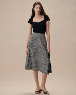 The Black High Waisted Plaid Pocket Midi Skirt -Outlet Dress Mix Up Store the black high waisted plaid pocket midi skirt bottoms z2bhrw