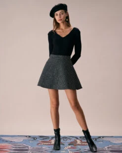 The Black High Waisted Plaid Tweed Mini Skirt -Outlet Dress Mix Up Store the black high waisted tweed mini skirt bottoms eqq8jn