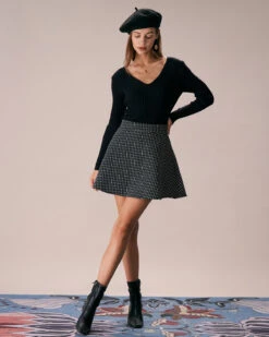 The Black High Waisted Plaid Tweed Mini Skirt -Outlet Dress Mix Up Store the black high waisted tweed mini skirt bottoms qfs7vs