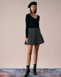 The Black High Waisted Plaid Tweed Mini Skirt -Outlet Dress Mix Up Store the black high waisted tweed mini skirt bottoms qnvihd