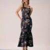 The Black Lace Trim Floral Mermaid Maxi Dress