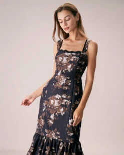 The Black Lace Trim Floral Mermaid Maxi Dress -Outlet Dress Mix Up Store the black lace floral mermaid maxi dress dresses jsqt9m
