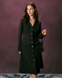 The Black Lapel Button Up A Line Midi Dress 13 The Black Lapel Button Up A Line Midi Dress -Outlet Dress Mix Up Store the black lapel button midi dress black dresses irknyi 570824