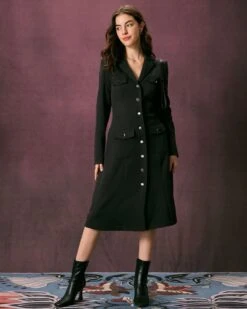 The Black Lapel Button Up A Line Midi Dress 10 The Black Lapel Button Up A Line Midi Dress -Outlet Dress Mix Up Store the black lapel button midi dress dresses ysarlt 469583