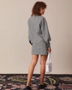 The Black Lapel Houndstooth Button Jacket -Outlet Dress Mix Up Store the black lapel houndstooth jacket outerwear 14acih 540608