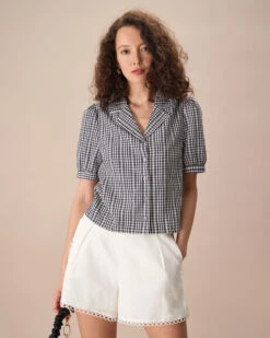 The Black Lapel Plaid Button Shirt -Outlet Dress Mix Up Store the black lapel plaid button shirt tops kgra1z