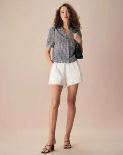 The Black Lapel Plaid Button Shirt -Outlet Dress Mix Up Store the black lapel plaid button shirt tops wisgks