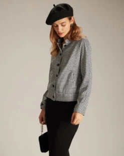 The Black Mock Neck Houndstooth Jacket -Outlet Dress Mix Up Store the black mock neck houndstooth jacket outerwear a2xuii