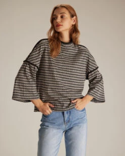The Black Mock Neck Houndstooth Sweatshirt