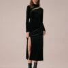 The Black Mock Neck Velvet Slit Maxi Dress