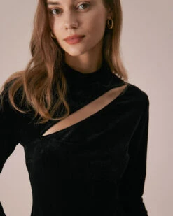 The Black Mock Neck Velvet Slit Maxi Dress -Outlet Dress Mix Up Store the black mock neck velvet dress dresses qewvcs