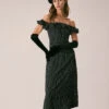The Black Off The Shoulder Ruffle Midi Dress