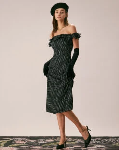 The Black Off The Shoulder Ruffle Midi Dress -Outlet Dress Mix Up Store the black off the shoulder ruffle midi dress dresses 1glkrq
