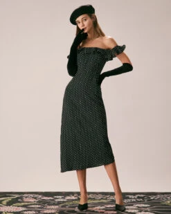 The Black Off The Shoulder Ruffle Midi Dress -Outlet Dress Mix Up Store the black off the shoulder ruffle midi dress dresses 4jfor2