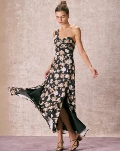 The Black One Shoulder Floral Maxi Dress -Outlet Dress Mix Up Store the black one shoulder floral maxi dress dresses ax6dbt