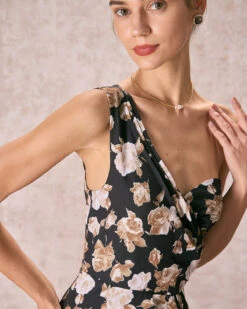The Black One Shoulder Floral Maxi Dress -Outlet Dress Mix Up Store the black one shoulder floral maxi dress dresses naqhay