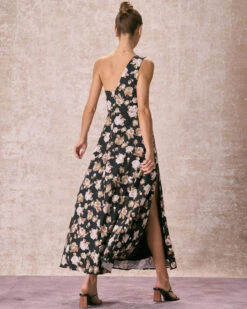 The Black One Shoulder Floral Maxi Dress -Outlet Dress Mix Up Store the black one shoulder floral maxi dress dresses r9lrfj