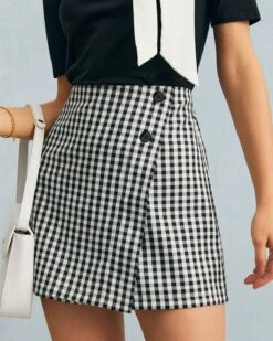 The Black High Waisted Plaid Button Mini Skort -Outlet Dress Mix Up Store the black plaid button detail skort black bottoms kq77qd 484968