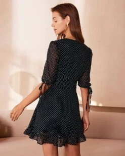 The Black Deep V Neck Polka Dot Mini Dress -Outlet Dress Mix Up Store the black polka dot tie mini dress dresses zcqwhj 343266