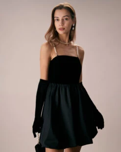 The Black Removable Straps Velvet Mini Dress -Outlet Dress Mix Up Store the black removable straps velvet mini dress dresses a6s6uu