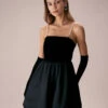 The Black Removable Straps Velvet Mini Dress