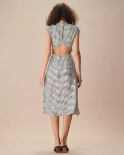 The Black Round Neck Cap Sleeve Plaid Midi Dress -Outlet Dress Mix Up Store the black round neck cap sleeve plaid midi dress dresses c79zls