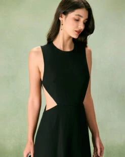 The Black Round Neck Cut-Out Midi Dress -Outlet Dress Mix Up Store the black round neck cut out midi dress dresses fzsien