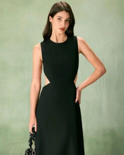 The Black Round Neck Cut-Out Midi Dress -Outlet Dress Mix Up Store the black round neck cut out midi dress dresses s0mu0b