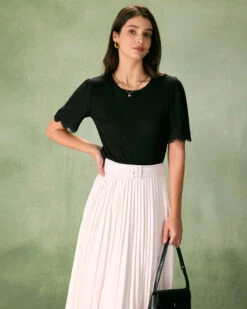 The Black Round Neck Lace Trim Tee -Outlet Dress Mix Up Store the black round neck lace trim tee tops vi98ia