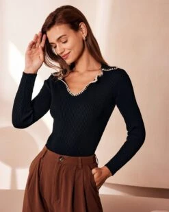 The Black Lapel Seam Colorblock Knit Top 9 The Black Lapel Seam Colorblock Knit Top -Outlet Dress Mix Up Store the black seam colorblock knit top tops fawsik 968532