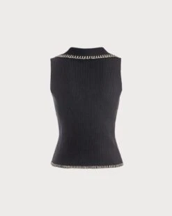The Black V Neck Seam Colorblock Ribbed Tank Top 13 The Black V Neck Seam Colorblock Ribbed Tank Top -Outlet Dress Mix Up Store the black seam detail ribbed knit tank top tops 2qvxmv