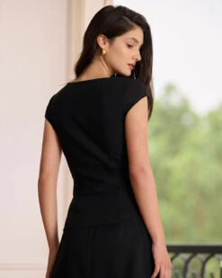 The Black Square Neck Button Cotton Linen Blouse -Outlet Dress Mix Up Store the black square neck button blouse tops tqm5ij