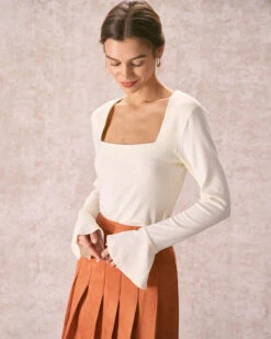 The Beige Square Neck Slit Flare Sleeve Tee -Outlet Dress Mix Up Store the black square neck flare sleeve tee tops ijnhub f433288a 359f 4deb a27e 12b266ab76a2