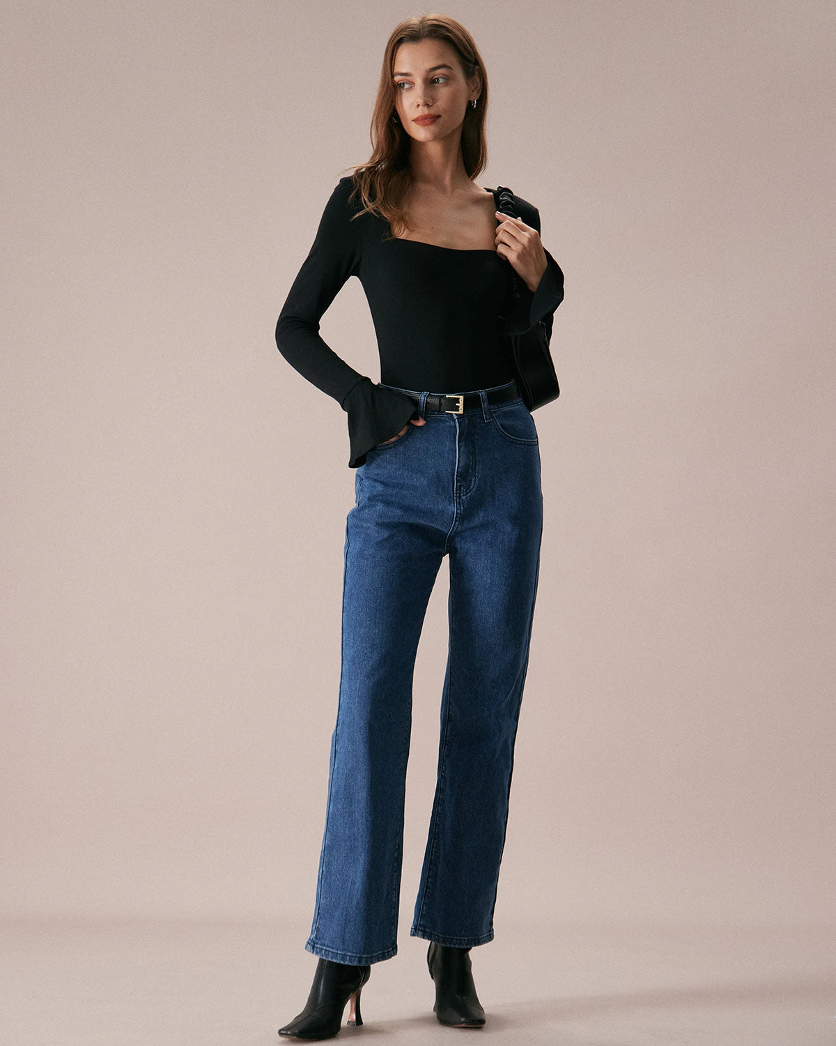 The Black Square Neck Slit Flare Sleeve Tee 2 The Black Square Neck Slit Flare Sleeve Tee - Image 2