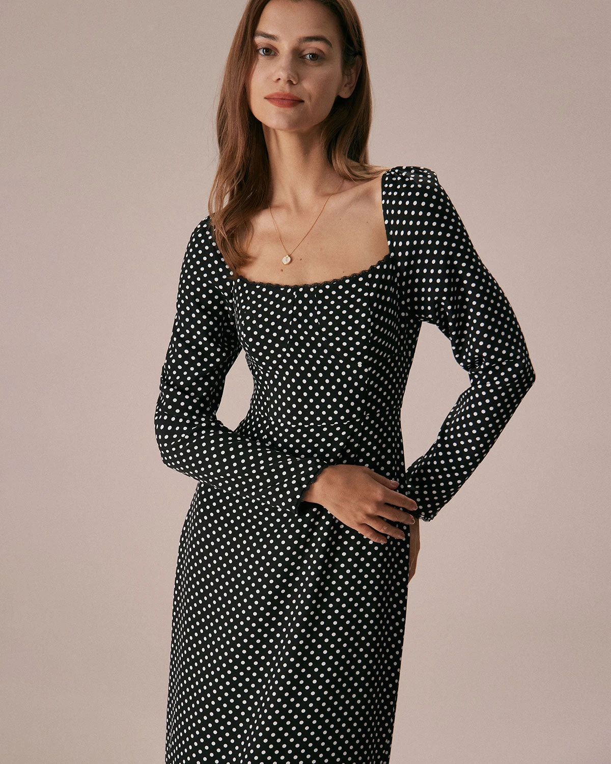 The Black Square Neck Polka Dot Maxi Dress 3 The Black Square Neck Polka Dot Maxi Dress - Image 3