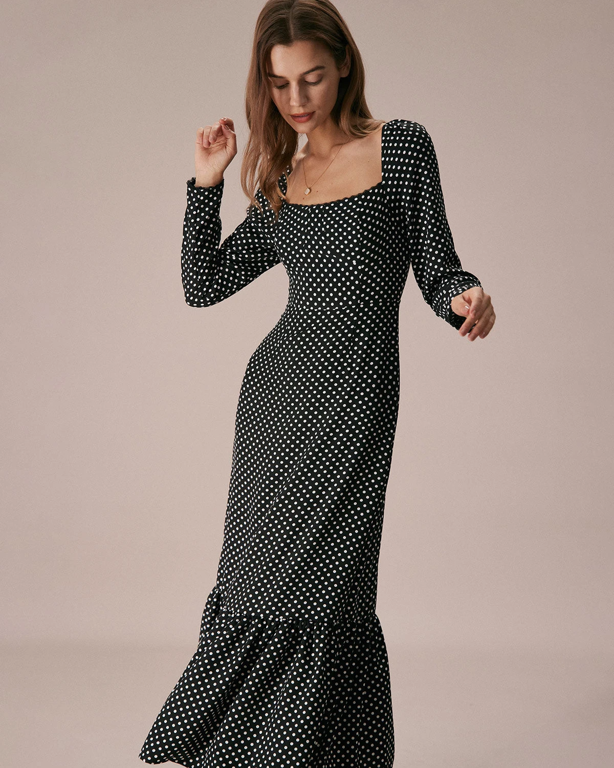 The Black Square Neck Polka Dot Maxi Dress 4 The Black Square Neck Polka Dot Maxi Dress - Image 4