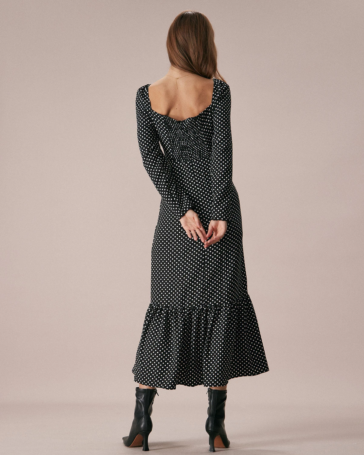The Black Square Neck Polka Dot Maxi Dress 5 The Black Square Neck Polka Dot Maxi Dress - Image 5