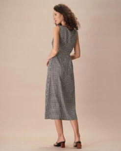 The Black Square Neck Tie Plaid Midi Dress 7 The Black Square Neck Tie Plaid Midi Dress -Outlet Dress Mix Up Store the black square neck tie plaid midi dress dresses 07u2xu