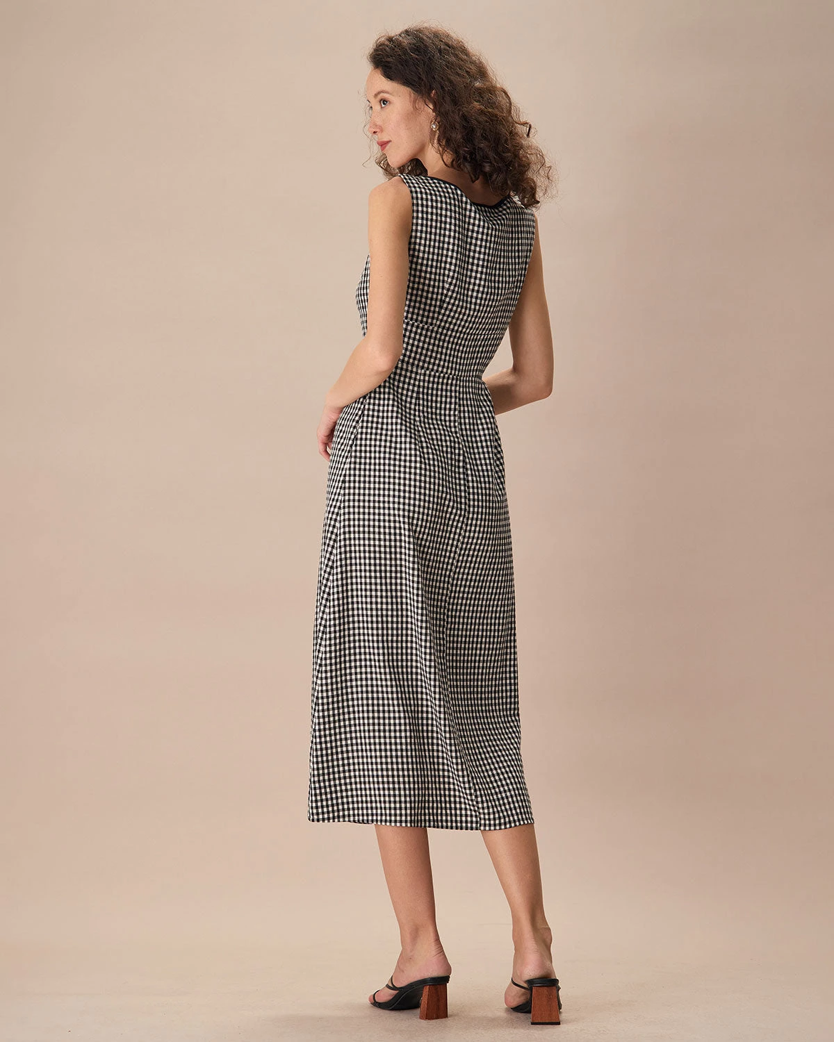 The Black Square Neck Tie Plaid Midi Dress 4 The Black Square Neck Tie Plaid Midi Dress - Image 4