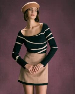 The Black Square Neck Geometric Knit Top -Outlet Dress Mix Up Store the black square neck wave knit top black tops fjrze4
