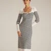 The Black Sweetheart Neck Striped Midi Dress