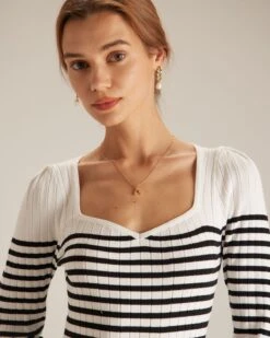 The Black Sweetheart Neck Striped Midi Dress -Outlet Dress Mix Up Store the black striped knit midi dress dresses qu8b13