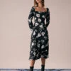 The Black Sweetheart Neck Floral Midi Dress