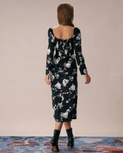 The Black Sweetheart Neck Floral Midi Dress -Outlet Dress Mix Up Store the black sweetheart neck floral midi dress dresses uhpyqo