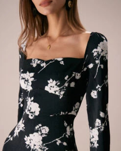 The Black Sweetheart Neck Floral Midi Dress -Outlet Dress Mix Up Store the black sweetheart neck floral midi dress dresses zamy9d